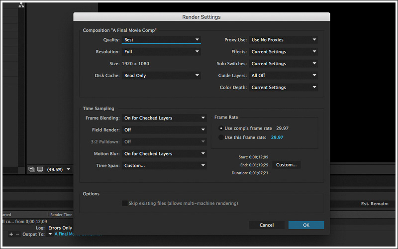 Settings For After Effects Rendering