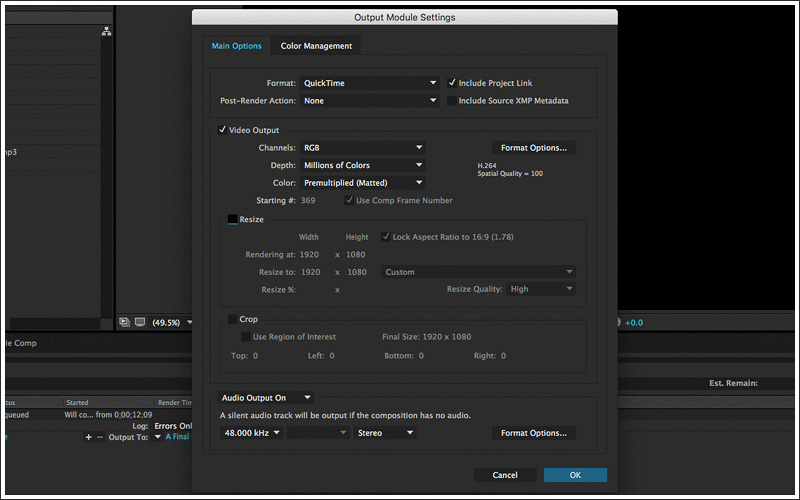 rendering in after effects with dolby 5.1