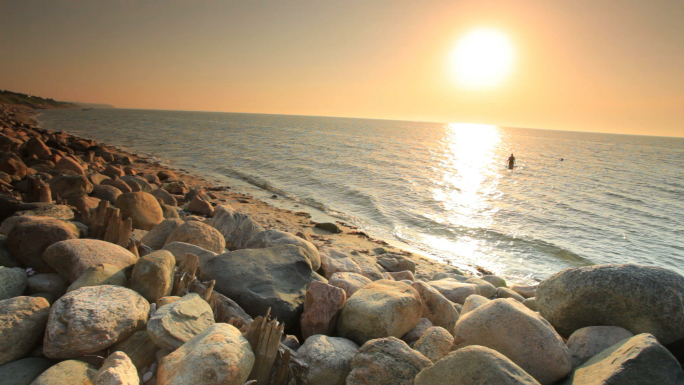 Swimmer in Ocean at Rocky Beach